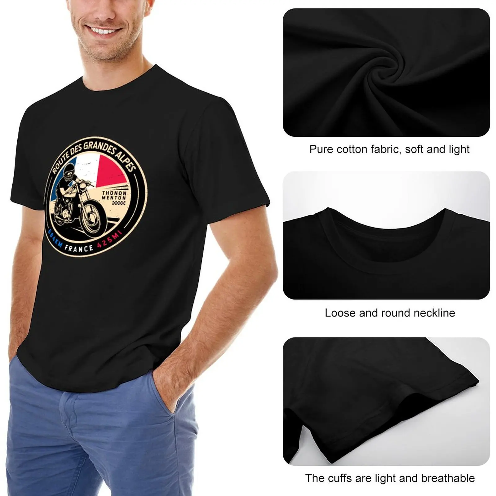 Route des Grandes Alpes | Franța | Motociclete T-Shirt graphic t shirt negru t shirt barbati t-shirt . ' - ' . 1